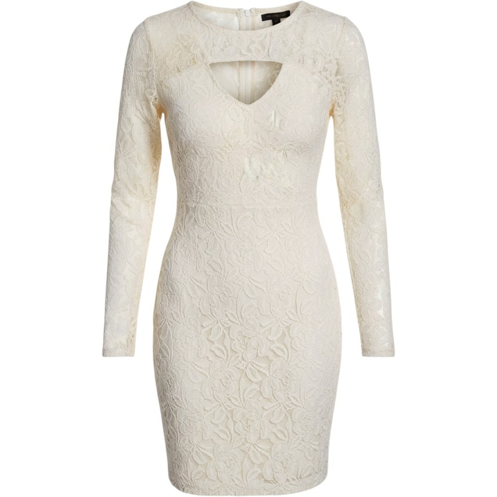 Material Girl Ivory Lace Long Sleeve Mini Dress Keyhole Back Cream Size M
